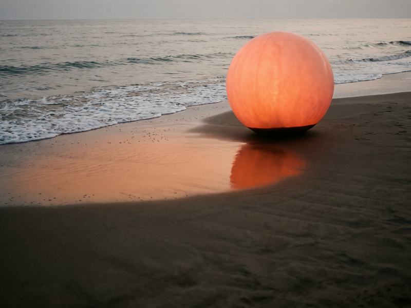 A giant sun resting on an empty beach, AI dreamscape